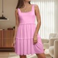 thumbnail image 1 of WILLBEST Vestido Largo Informal De Verano Para Mujer, Minivestido Informal Con Escote Cuadrado, Corte A, Holgado, Escalonado, Sin Mangas, Para Vacaciones En La Playa, 1 of 3