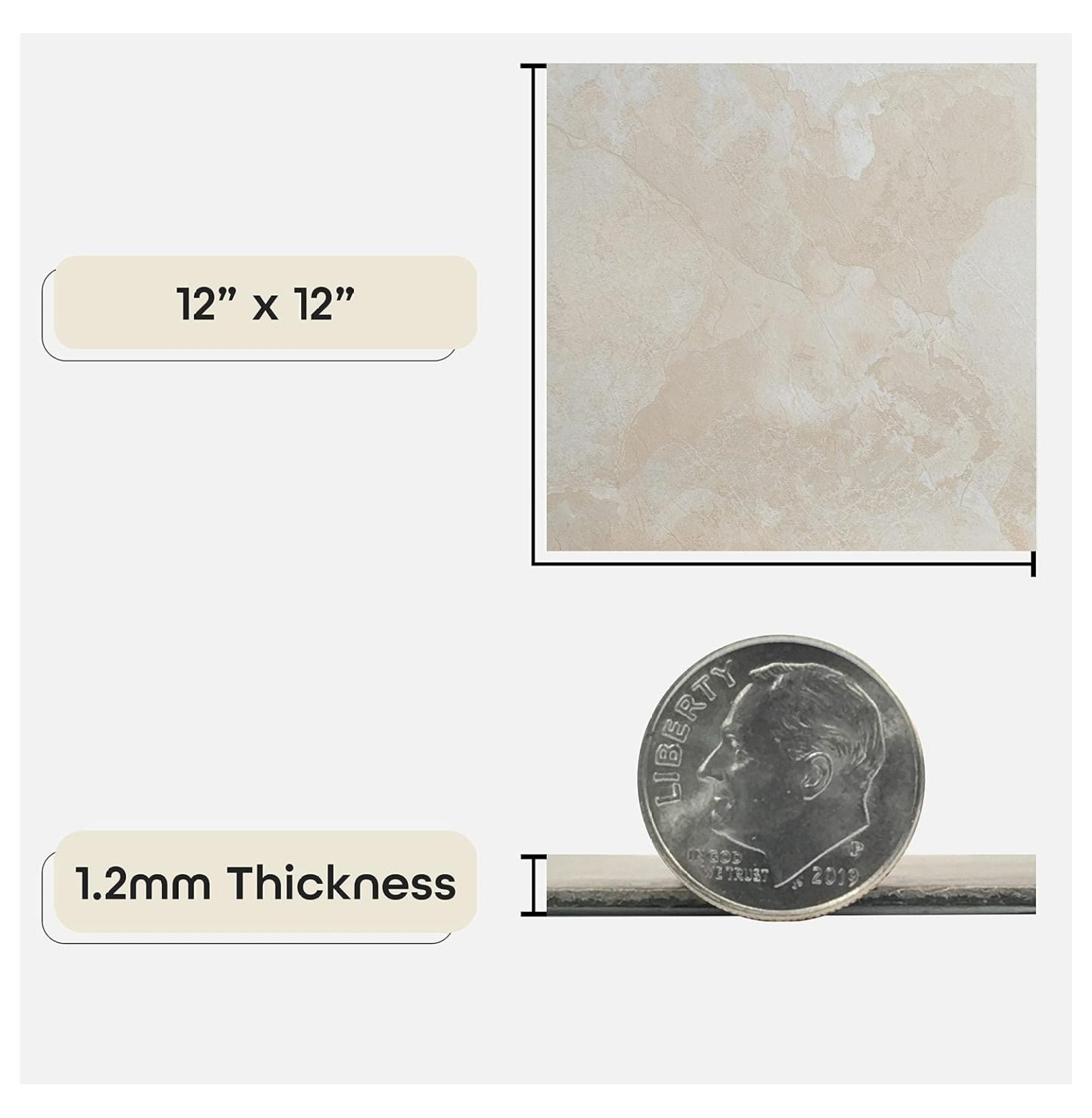 Self Adhesive 12-Inch Vinyl Floor Tiles, 20 Tiles - 12" x 12", White Slate Pattern - Peel & Stick, DIY Flooring for Kitchen, Dining Room, Bedrooms & Bathrooms by Achim Home Decor