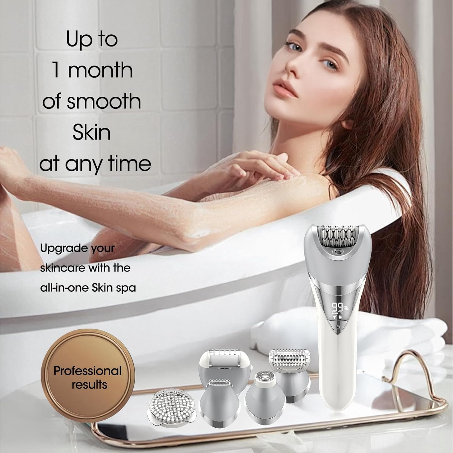 Epilator for Women,7 in 1 Hair Removal Device for Women,Painless Electric Lady Shaver Bikini Trimmer,Cordless Razor Epilator for Bikini Line,Face,Body,IPX6 Waterproof,Rechargeable,2 Speeds