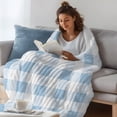 thumbnail image 3 of Blue Checkered Throw Blanket, Flannel Fleece Blanket with Striped Design for Couch, Blue White Buffalo Plaid Soft Breathable All Season Plush Blankets for Sofa Office Bed 50"x60", 3 of 9