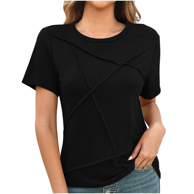 Plebaso T-Shirts à Manches Courtes pour Femmes, Col Ras du Cou Décontracté, T-Shirts de Couleur Unie, Confortables, d'Été, Basiques pour Femmes