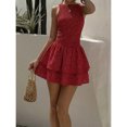 thumbnail image 3 of Red Plaid Sleeveless Ruched Mini Dress, Sweet French Style Summer Vacation Dress, 3 of 10