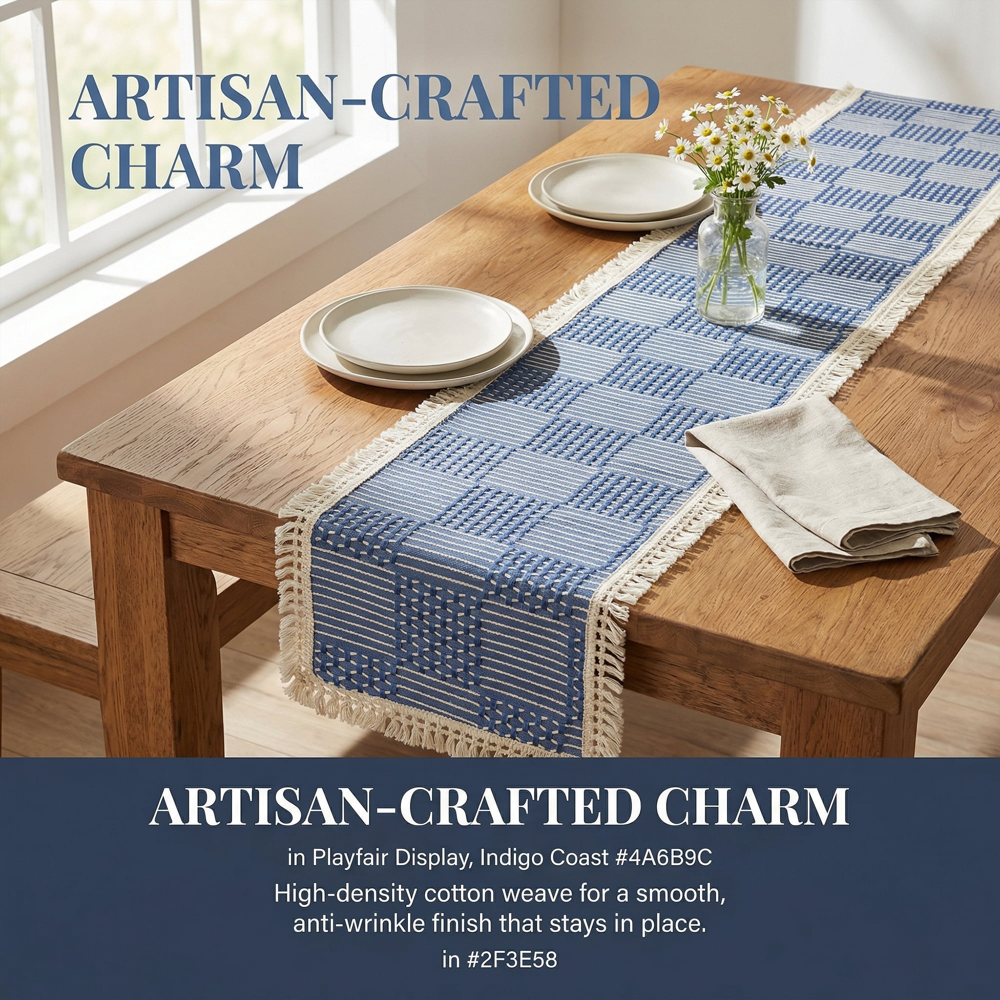 Unique Bargains Birthday Decorations Tassel Kitchen Table Runner Navy Blue 13x86.6in
