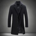 thumbnail image 2 of Men Woolen Coat Men's Woolen Coat Notch Lapel Long Sleeve Single Breasted Jacket Solid Color Windproof Business Casual Overcoat Men Coat, 2 of 7