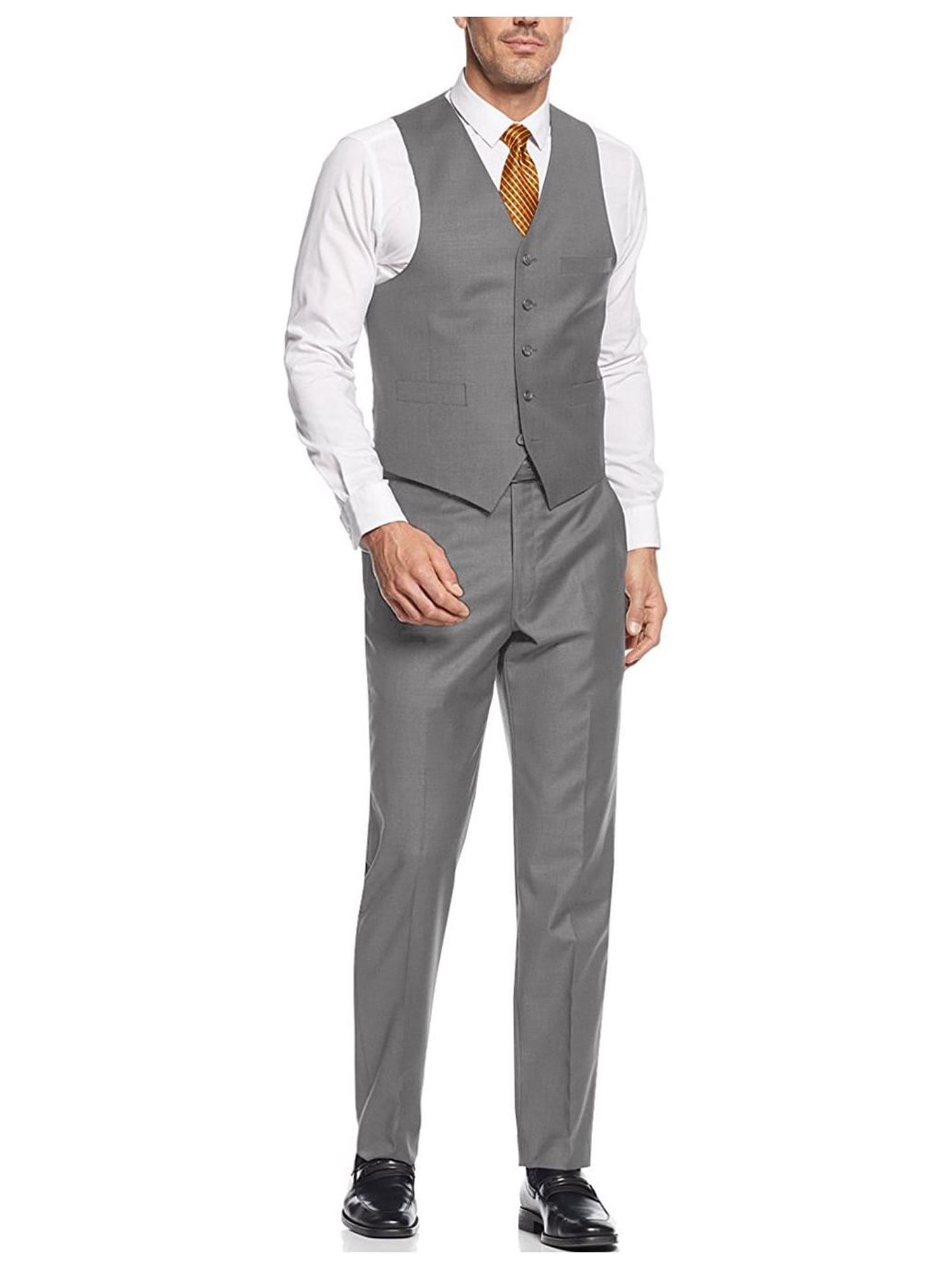 Mens Ticket Pocket Three Piece Gray Modern Fit Vested Suit - image 3 of 3