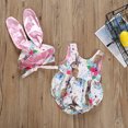 thumbnail image 1 of jsaierl Easter Baby Girls Bunny Print Strap Jumpsuit + Drawstring Ear Cap Two-piece Set, 1 of 9