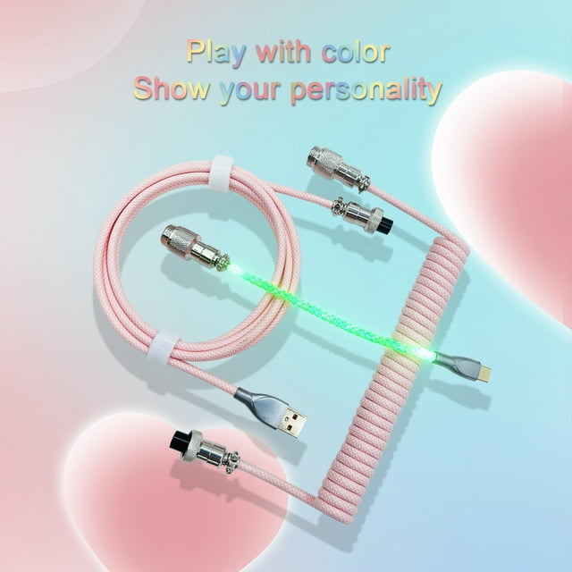 EGNMCR Coiled USB C Cable For Gaming Keyboard RGB Light Double-Sleeved Mechanical Keyboard Cable With Detachable Metal 1.5M USB-C To USB-A, Gift