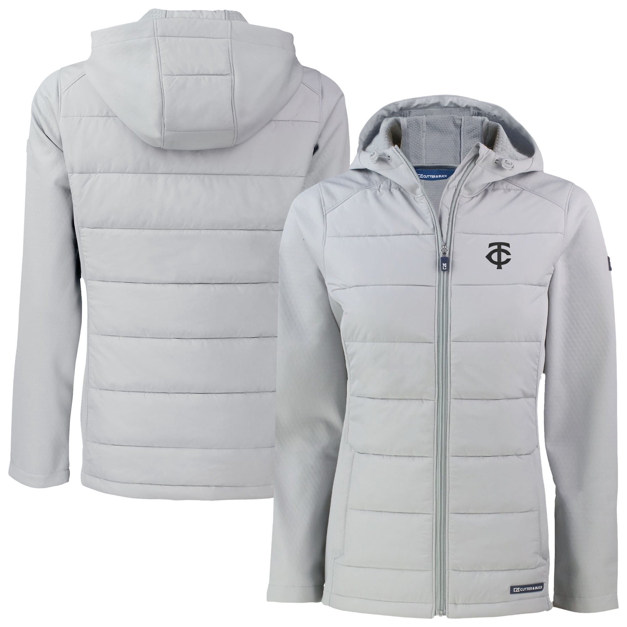 Women's Cutter & Buck Gray Minnesota Twins Evoke Hybrid Eco Softshell Recycled Full-Zip Hooded Jacket