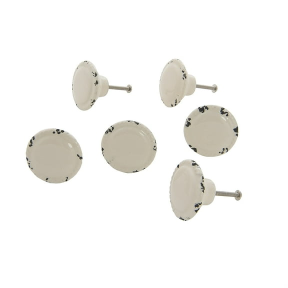 Ceramic Distressed Disk Knob/Cream Set of 6