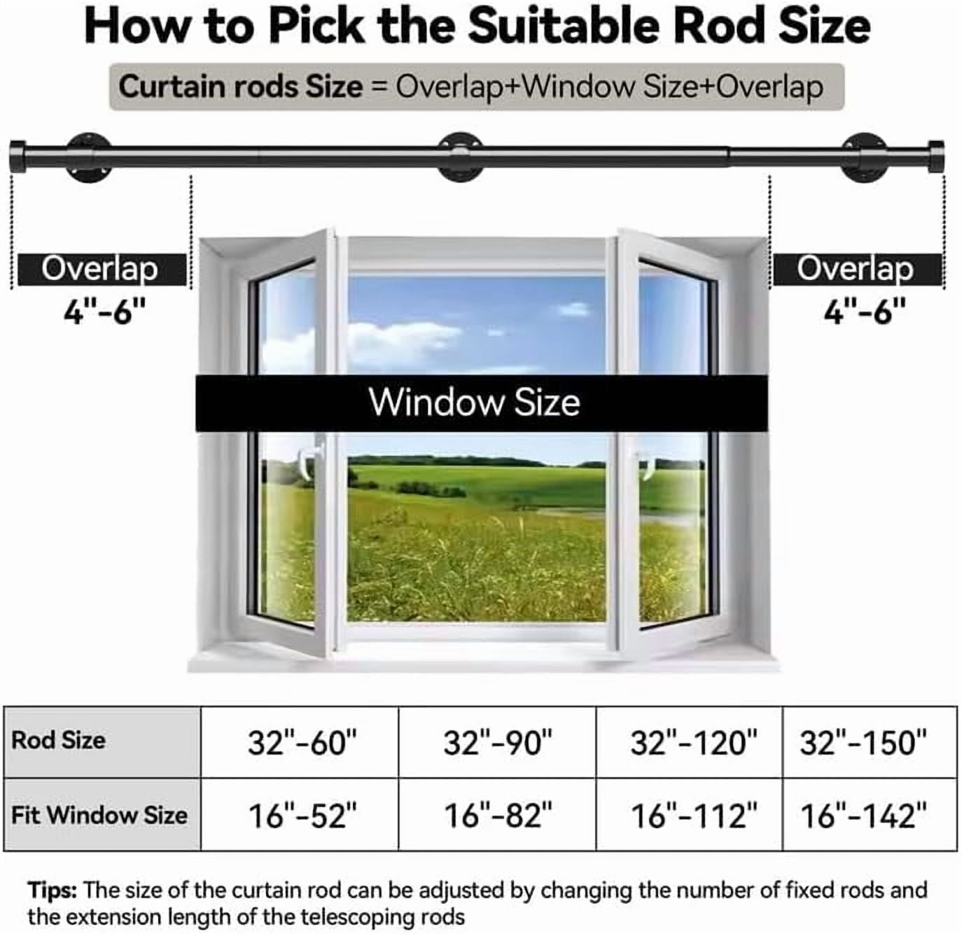 Heavy Duty Curtain Rod 32-150 Inch, 1 Inch Adjustable Black Curtain Rods for Windows, Extra Long Window Treatment Rods with Aluminium Finials, Easy Installation