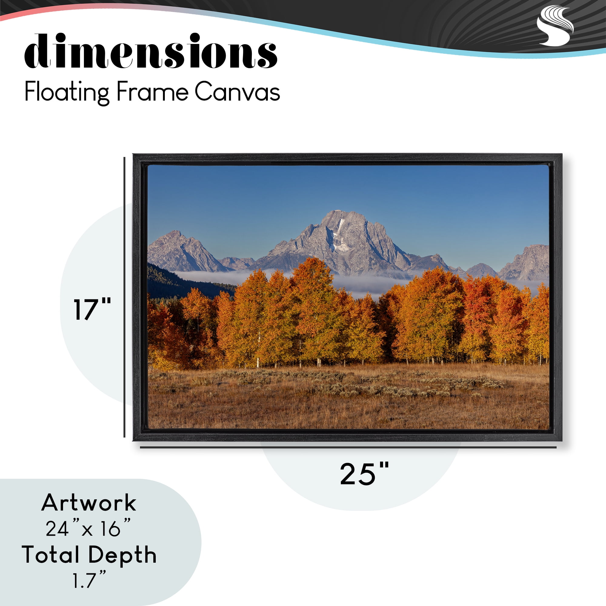 Autumn Tree Line With Mountain Black Framed Floater Canvas Wall Art, design by Shelley Carlisle