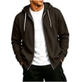 thumbnail image 2 of Fnooota Mens Zip up Hoodies, Drawstring Lightweight Casual Long Sleeve Fall Jackets with Pockets Brown Size 2XL, 2 of 5