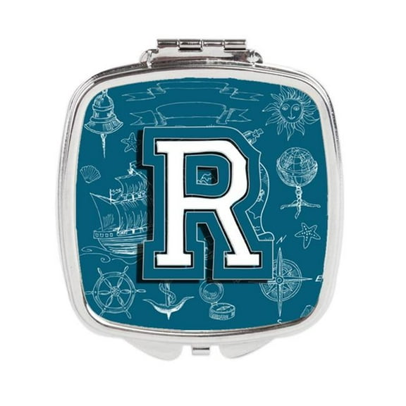 Carolines Treasures  Letter R Sea Doodles Initial Alphabet Compact Mirror