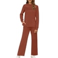 thumbnail image 4 of fheaev Long Sleeve 2pcs Sets for Women Wide Leg Pants Solid Color Comfortable Round Neck Top Sweatshirts Loose Trousers Matching Outfits Sweat Sets Tracksuit for Travel Vacation, 4 of 9