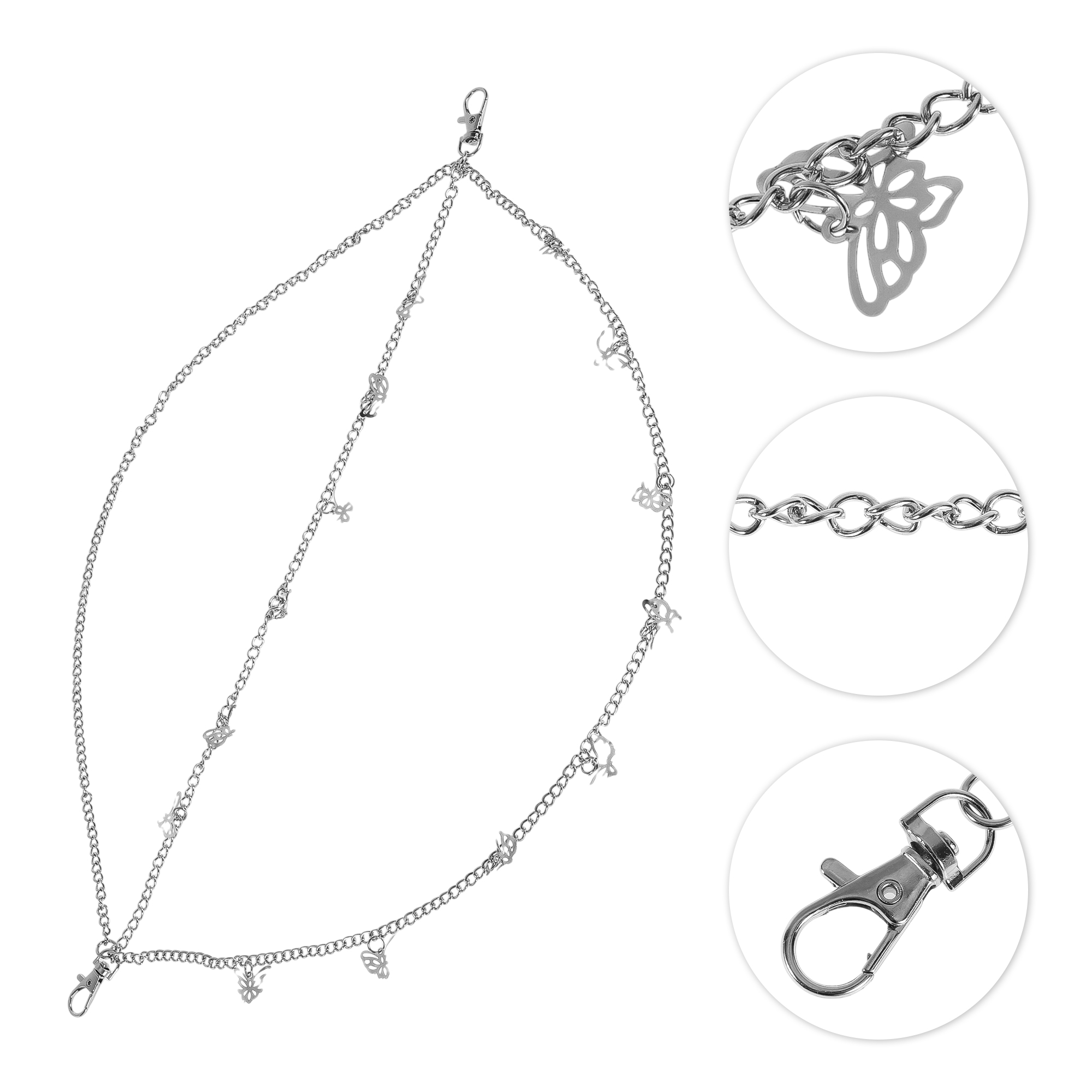 Unique Bargains Three-Layer Butterfly Adjustable Waist Belt Silver Tone 1 Pc