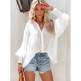 thumbnail image 3 of Charmo Women's Pocket Striped Button Down Casual Shirt Blouse Top, 3 of 8