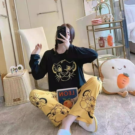

Autumn Thin 2pieces Pyjamas Set Women Sleepwear Lovely Home Suits Round Neck Girls Teacup SleepwearLong Sleeve Pajamas