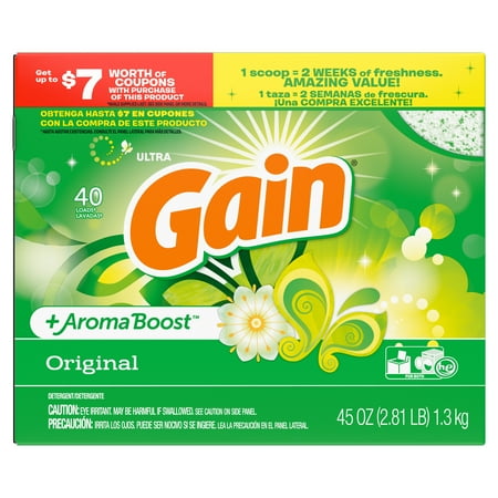 Gain Powder Laundry Detergent for Regular and HE Washers, Original Scent, 45 ounces 40 loads