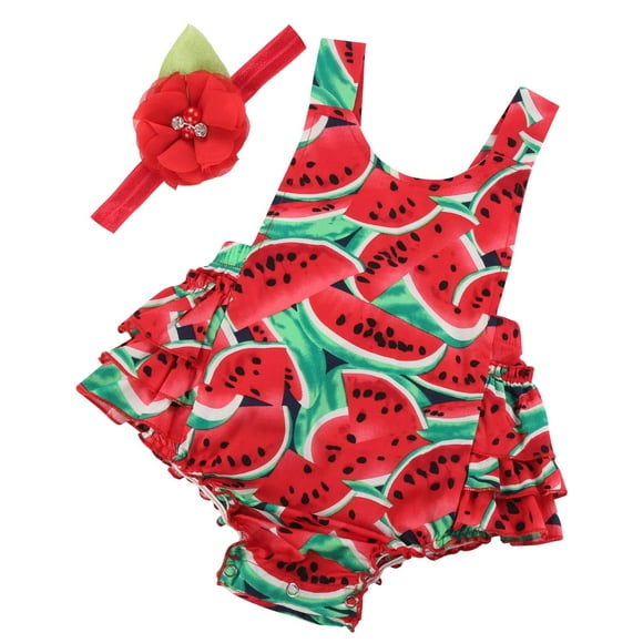 Princesasa Ropa Para Bebé Niña Peleles Y Diadema Con Volantes Florales De Sandía Para Regalos De Recién Nacidos A20 0-6 Meses (Talla S)