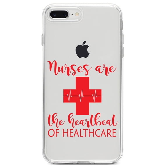 DistinctInk Clear Shockproof Hybrid Case for iPhone 7 PLUS / 8 PLUS (5.5" Screen) TPU Bumper Acrylic Back Tempered Glass Screen Protector - Nurses Are The Heartbeat of Healthcare