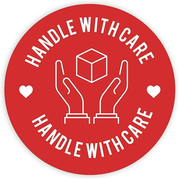 Koyal Wholesale Round Small Business Labels, Red Handle With Care, Set of 120