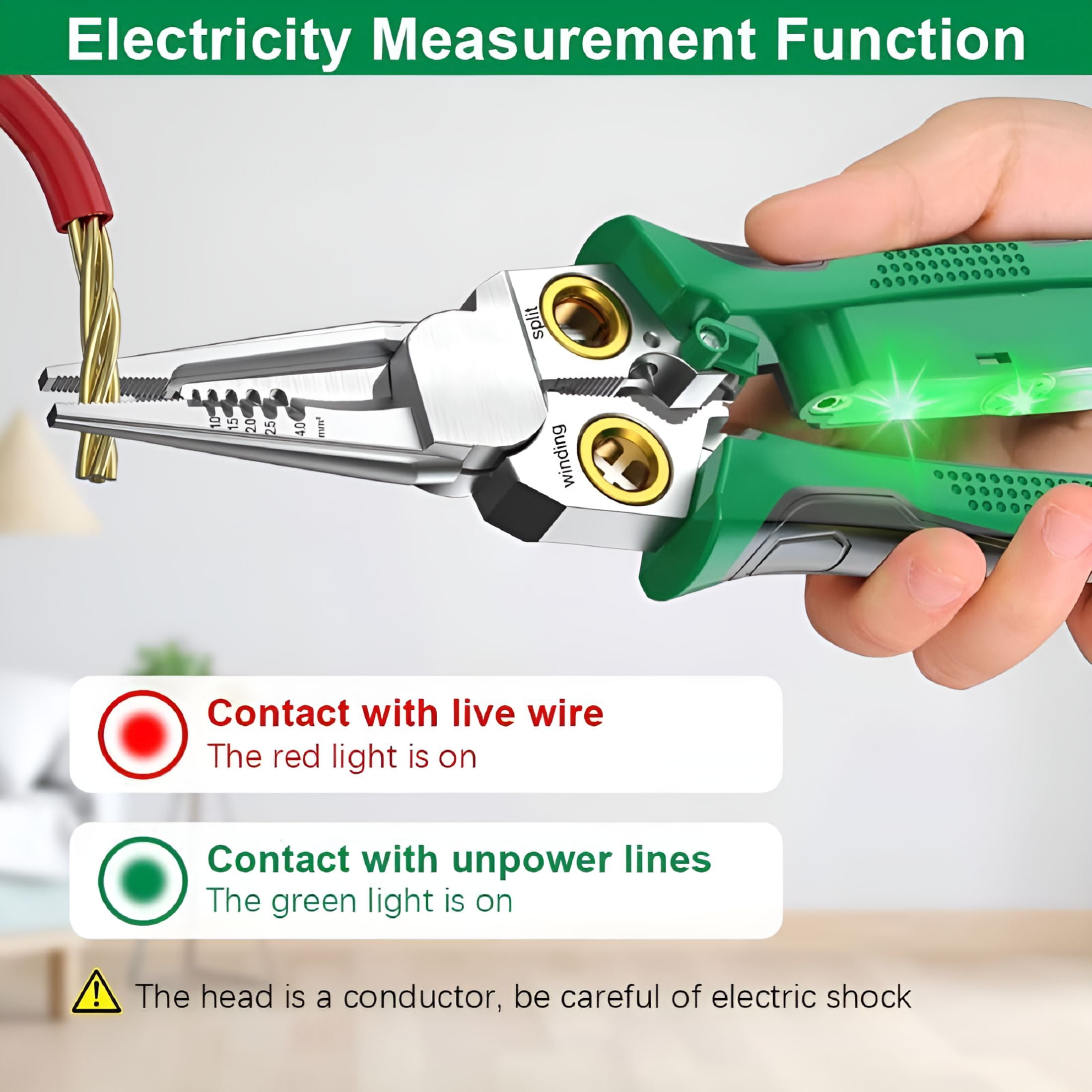 EXLEAF 2026 New 8 in 1 Wire Stripper with Voltage Tester,Multi-Function 8 in 1 Wire Stripping Pliers for Cutting,Pulling,Crimping,And Cable Repair (Green)