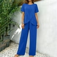 thumbnail image 6 of Two Piece Sets for Women Trendy Casual Short Sleeve Round Neck Solid Top and Elastic Waist Long Pants Sets, 6 of 9