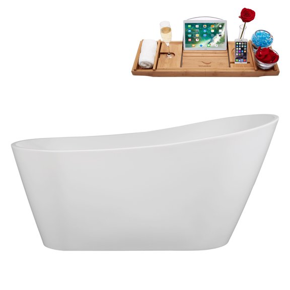 60" Streamline B-312-87-BNK Soaking Freestanding Tub and Tray With Internal Drain in Brushed Nickel