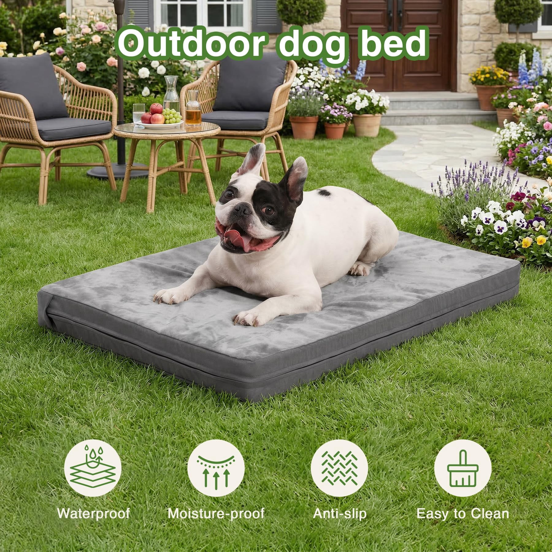 Waterproof Dog Bed Medium Size  Outdoor Washable Crate Pad 30 Inch Foam Pet With Removable Cover Reversible Anti-slip Kennel 29"x18" Gray