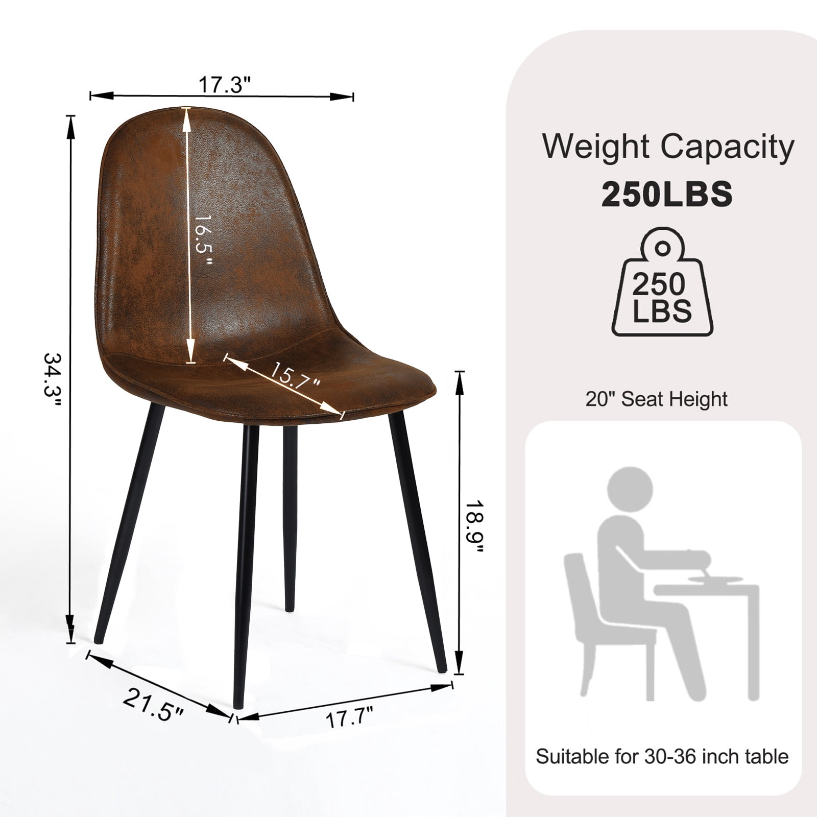 Homy Casa Set of 4 Upholstered Suede Dining Chairs for Family Dining Room or Restaurant
