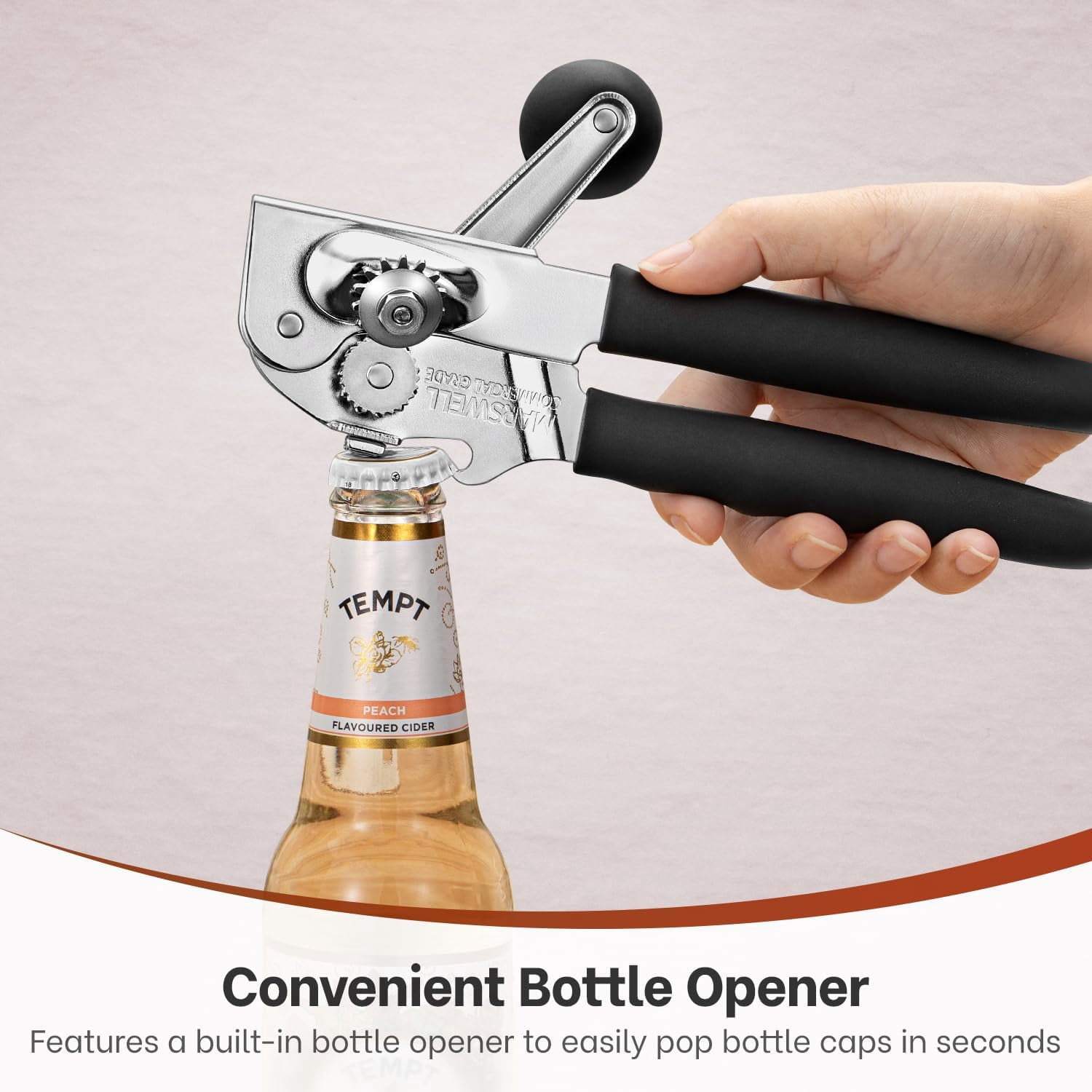 13556040584 Hand Crank Can Opener Manual Heavy Duty, Commercial Can Openers with Ergonomic Rubber Coated Extra-Long Handles, Oversized Knob, Large Can Opener for Big Cans, Black
