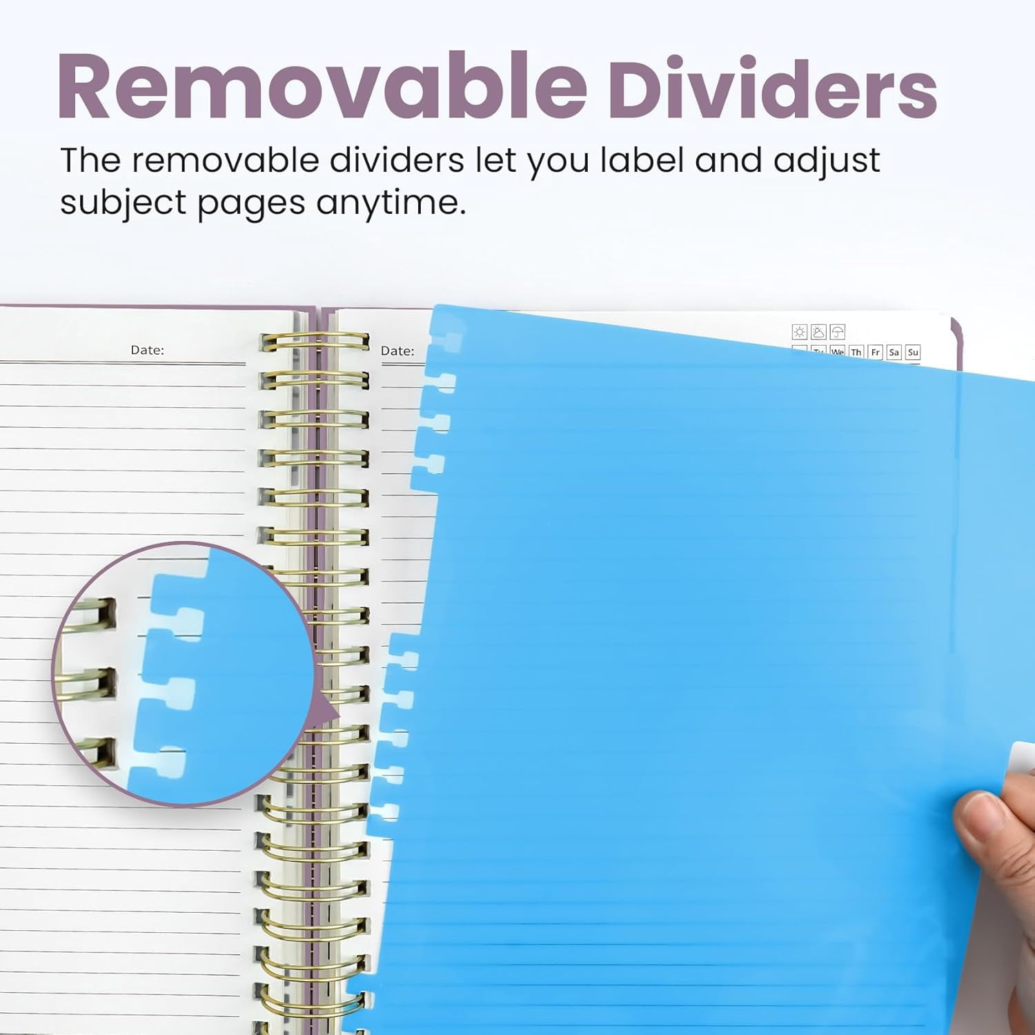 Hardcover Spiral Journal Notebooks for Work With Removable Dividers & Tabs, 8.5"x11" 5 Subject Notebook for Note Taking & Organizer, A4 College Ruled Lined Journal for Women & Writing, Purple,