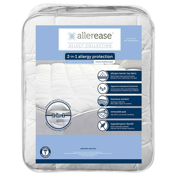 AllerEase Allergy Relief 2in1 Zippered Mattress Pad, Twin