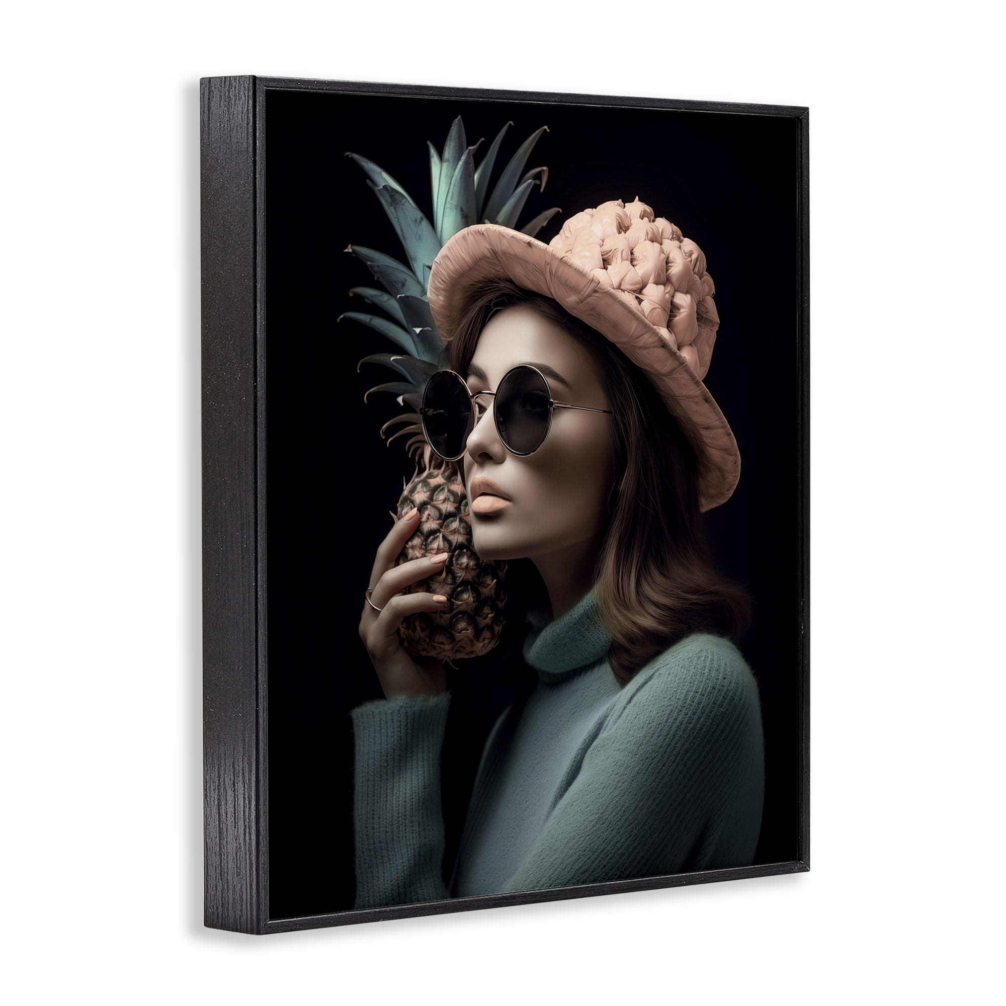Stupell Industries Chic Girl with Pineapple Novelty Painting Black Framed Art Print Wall Art, 11 x 14