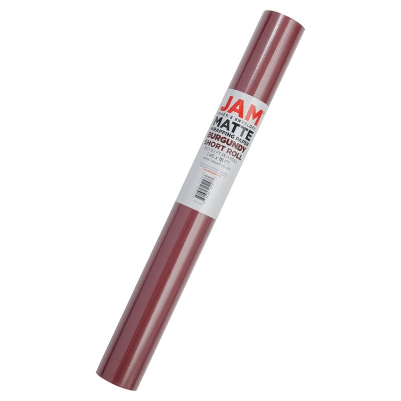 JAM Paper Matte Wrapping Paper, 26.3 Sq ft (17 in x 18 Ft), Burgundy, Roll 1 Pack