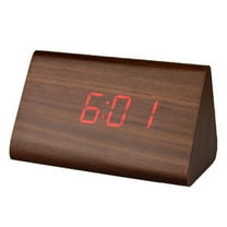 IBASETOY LED Digital Alarm Clock Wooden Triangle Design with Temperature Display for Home Furnishing 1Pack