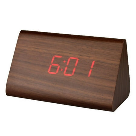 IBASETOY LED Digital Alarm Clock Wooden Triangle Design with Temperature Display for Home Furnishing 1Pack