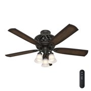 Hunter 54 inch Indoor Ceiling Fan with LED Lights and Remote Control - Standard Mount Bronze Ceiling Fan, 5 Blades, For Bedroom, Living Room, or Kitchen, Quiet - Promenade 59546, Brittany Bronze
