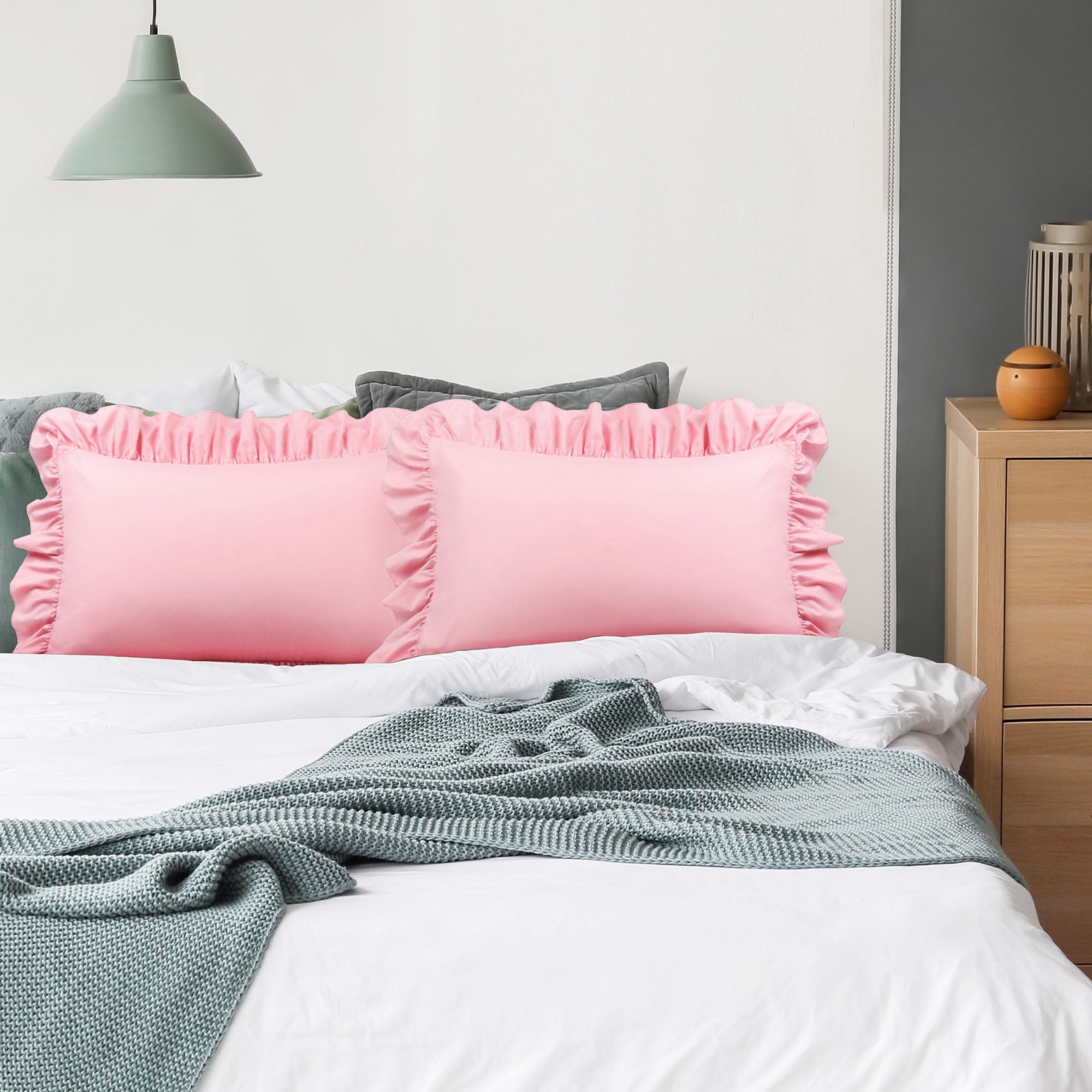 Unique Bargains Microfiber Ruffle Envelope Closure Pillowcases 2 Pcs Pink King