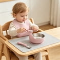 thumbnail image 5 of Guodhu Stainless Steel Plate with Suction Base Feeding Set Silicone Bowl Bib Fork Spoon Non Slip Utensils Pink(Pink), 5 of 6