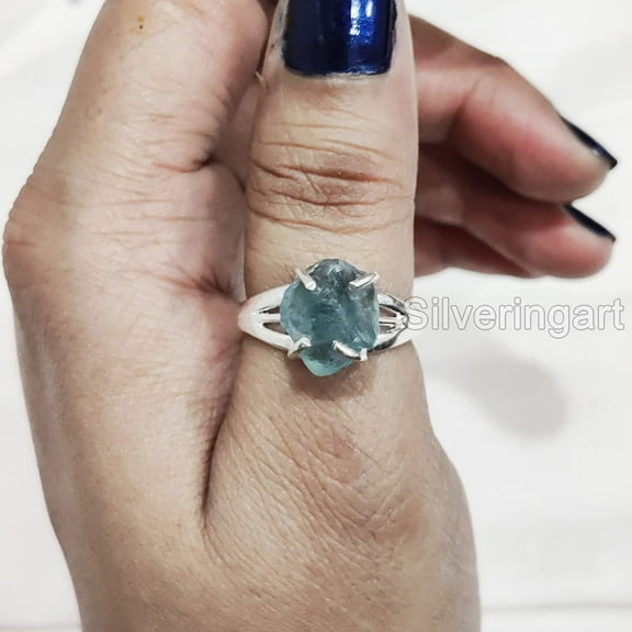 Natural Blue Apatite Ring, Rough Apatite Ring, Healing Birthstone, Boho Ring, 925 Sterling Silver, Womens Ring, Christmas, Thanksgiving, Handmade, Statement Jewelry, Rough Gemstone Jewelry
