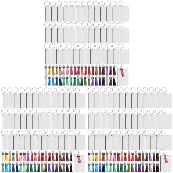 480Pcs Sublimation Keychain Blanks Set Key Rings Sublimation Blanks Heat Transfer Keychain Tassels MDF Blank-Rectangle