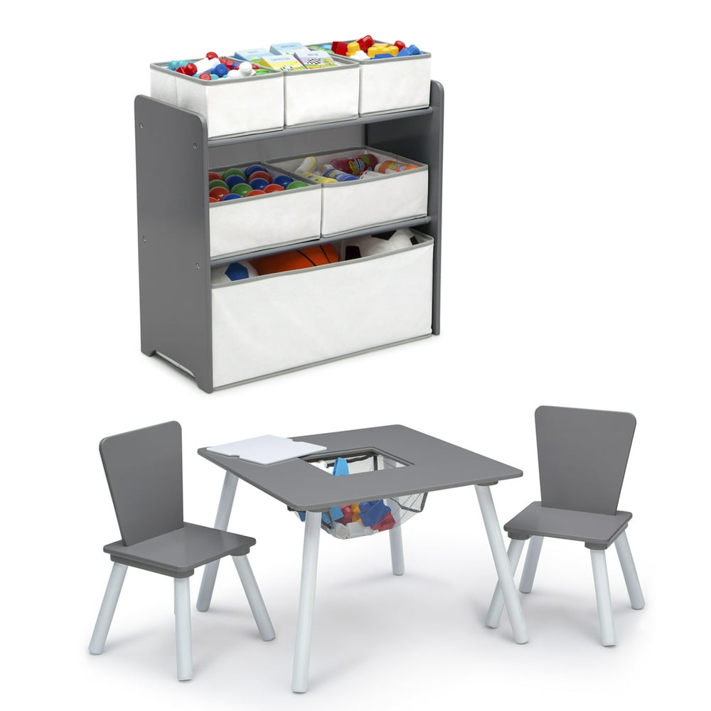 Delta Children 4Piece Toddler Playroom Set, Grey/White