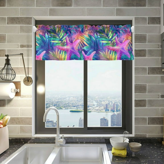 Yayeee Kitchen Valance Rod Pocket 54" x 18" Living Room Window Curtain, Colorful Starfish