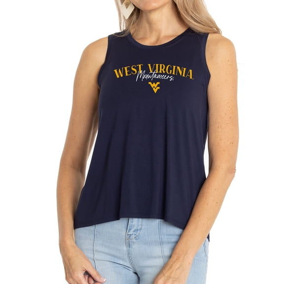 Women's Navy West Virginia Mountaineers Hannah High Neck Tank Top
