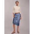 thumbnail image 3 of Blue Satin Lace-Trimmed Midi Pencil Skirt High Waist Slim Fit, 3 of 8