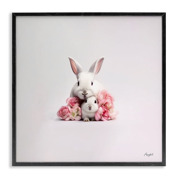 Stupell Industries Cottage Bunnies with Pink Peonies Black Framed Giclee Art, 24 x 24, by Roozbeh