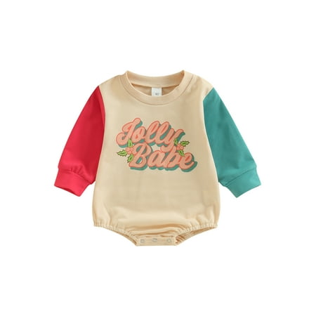 

Canis Letter Print Jumpsuit in Contrast Colors for Christmas Toddler Baby Rompers