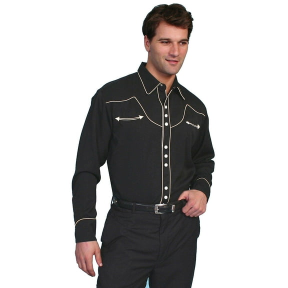 Scully P-620-BCR-L Mens Vintage Western Shirt, Black Cream - Large