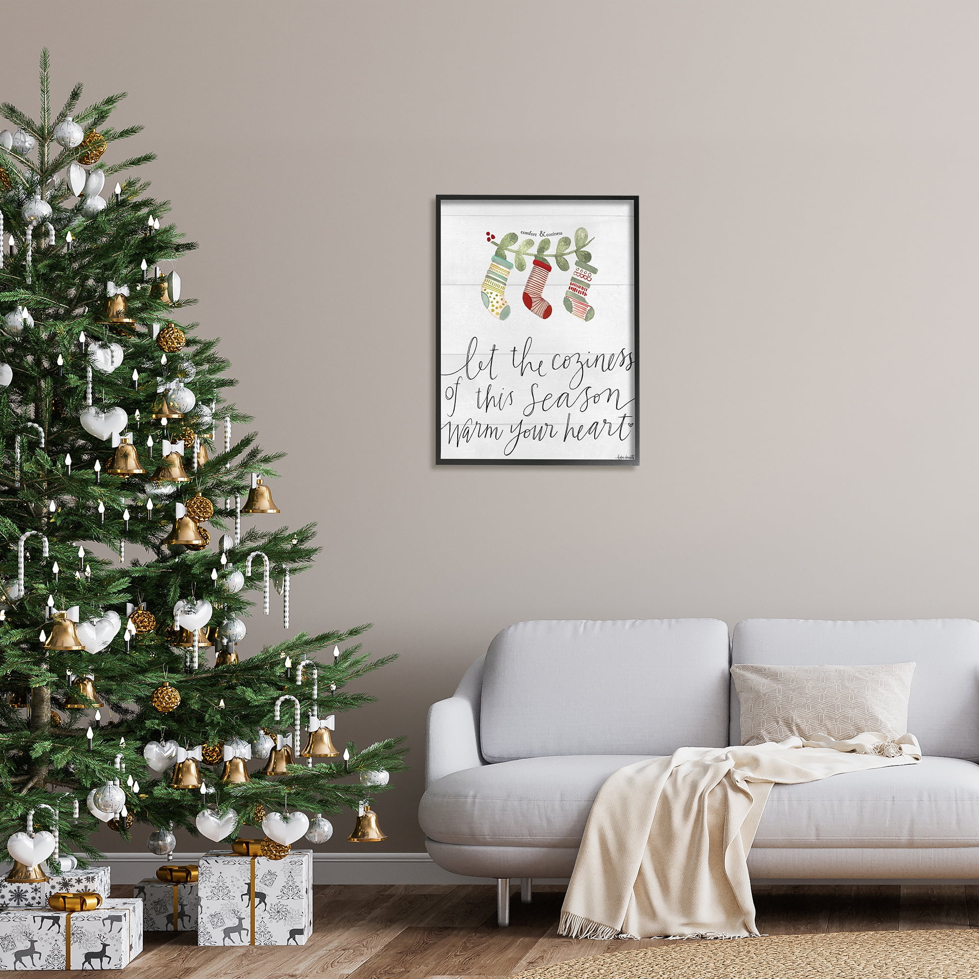 Stupell Indtries Coziness of this Season Phrase Festive Holiday Stockings,24 x 30,Design by Katie Doucette